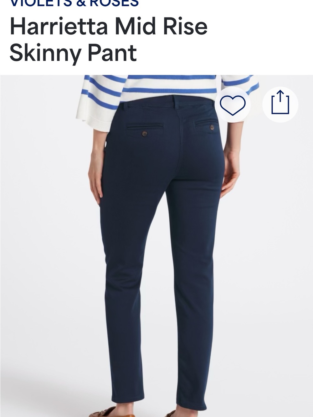 Violets & Roses Women’s Mid-Rise Skinny Pant — Navy Slim Fit - Picture 2 of 6